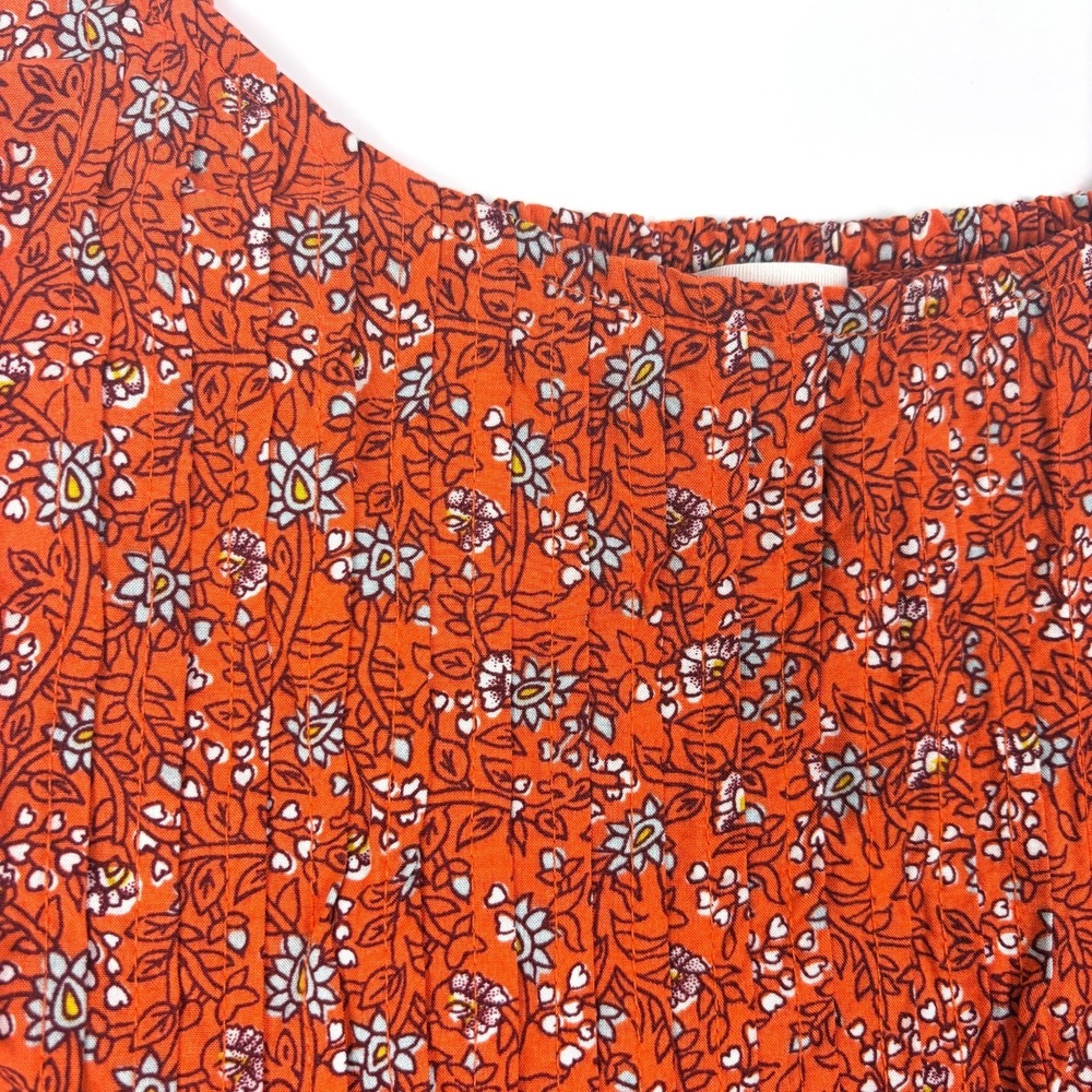 Old Navy Floral‎ Cami Mini Sun Dress Womens Sz M Orange Cottage Boho Pintuck - Picture 10 of 16